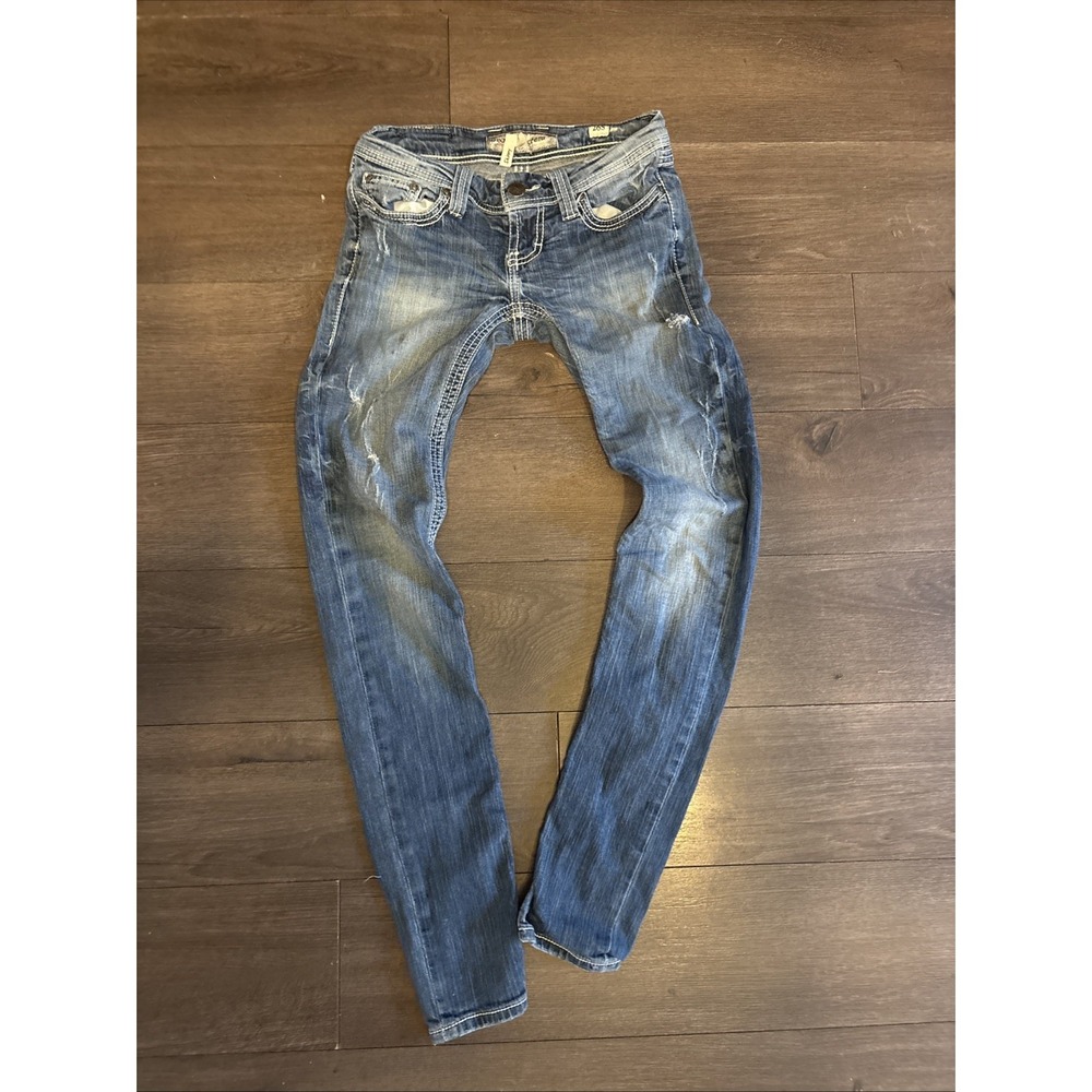 BKE Women's Distressed Blue Denim Jeans